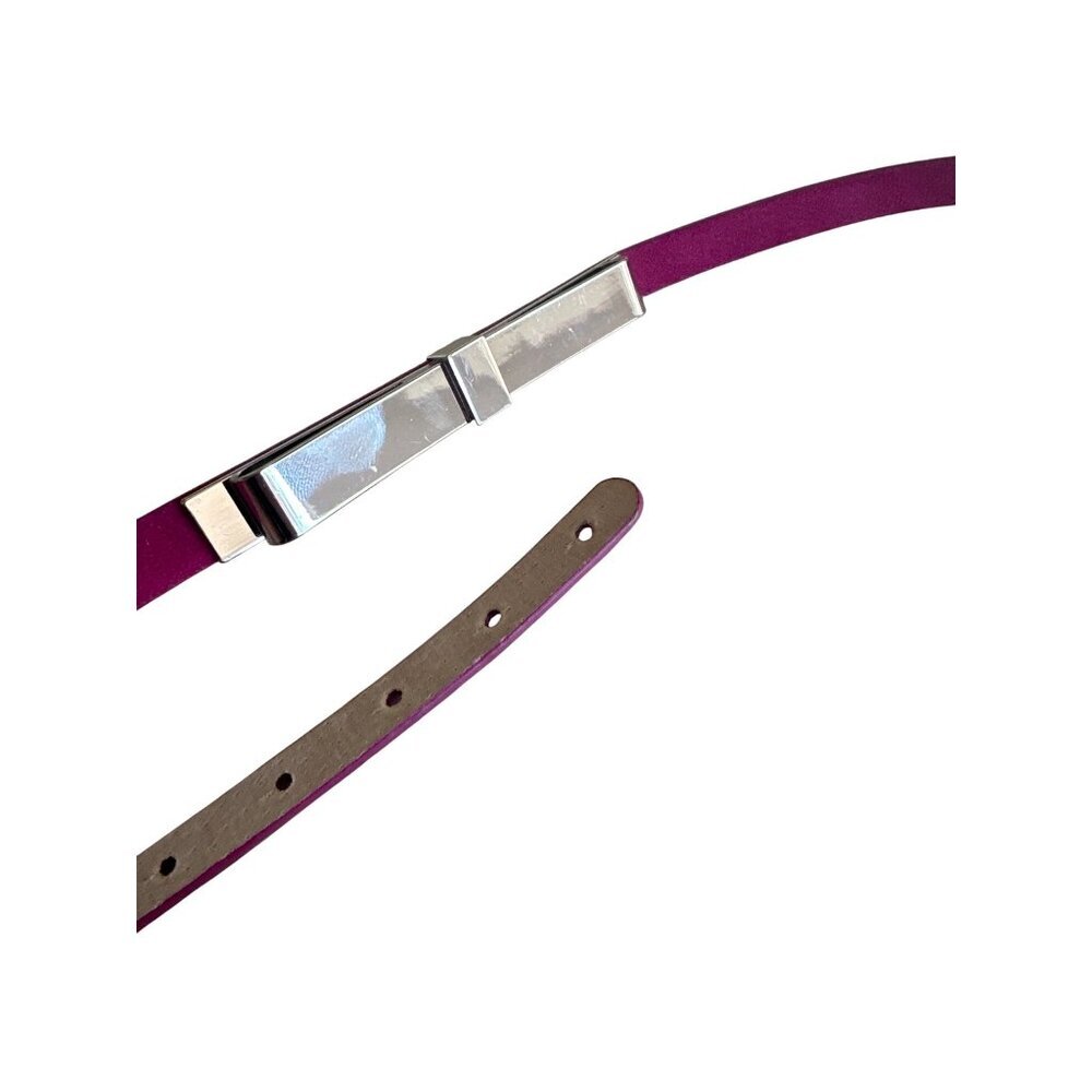 White‎ House Black Market Purple Leather Belt With Silver Bow Buckle